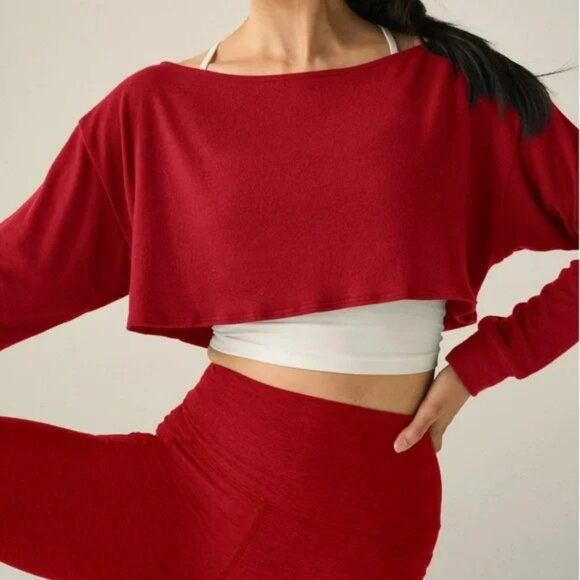 Beyond Yoga Duet Convertible Shrug Ruby Red Soft Long Sleeve Sweater Size XS NWT - Picture 1 of 14